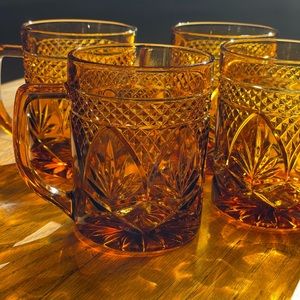 Vintage Arcoroc Amber Glass Mugs